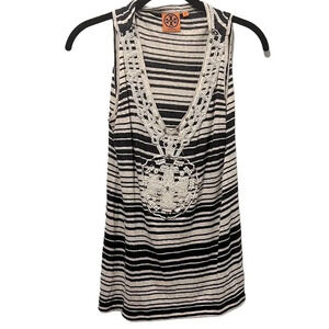 Tory Burch Black and White Striped Tank Top